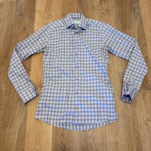 Eton Contemporary Dress Shirt 38 15 Purple Grid Checked